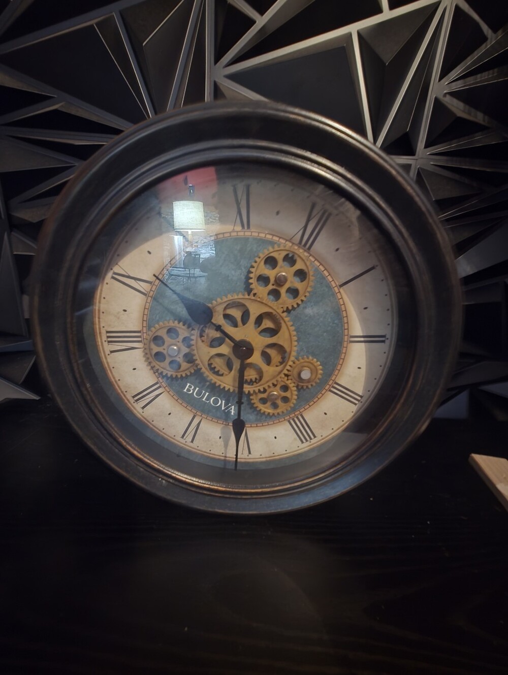 Bulova Industrial Gear Wall Clock in Black and Gold